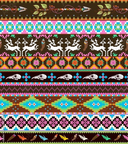 Aztecs seamless pattern with skull