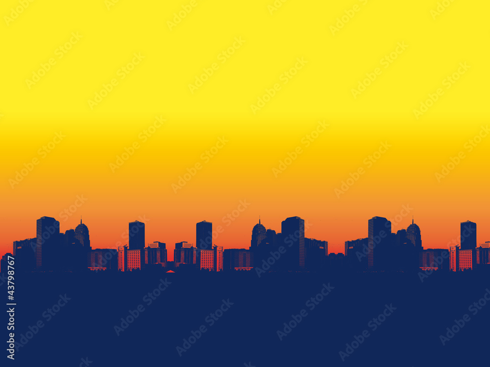 sunset over town