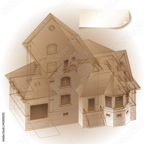 Architectural background with a 3D building model