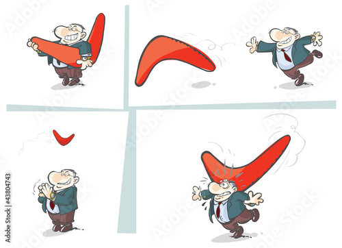 Business man flings a Boomerang.