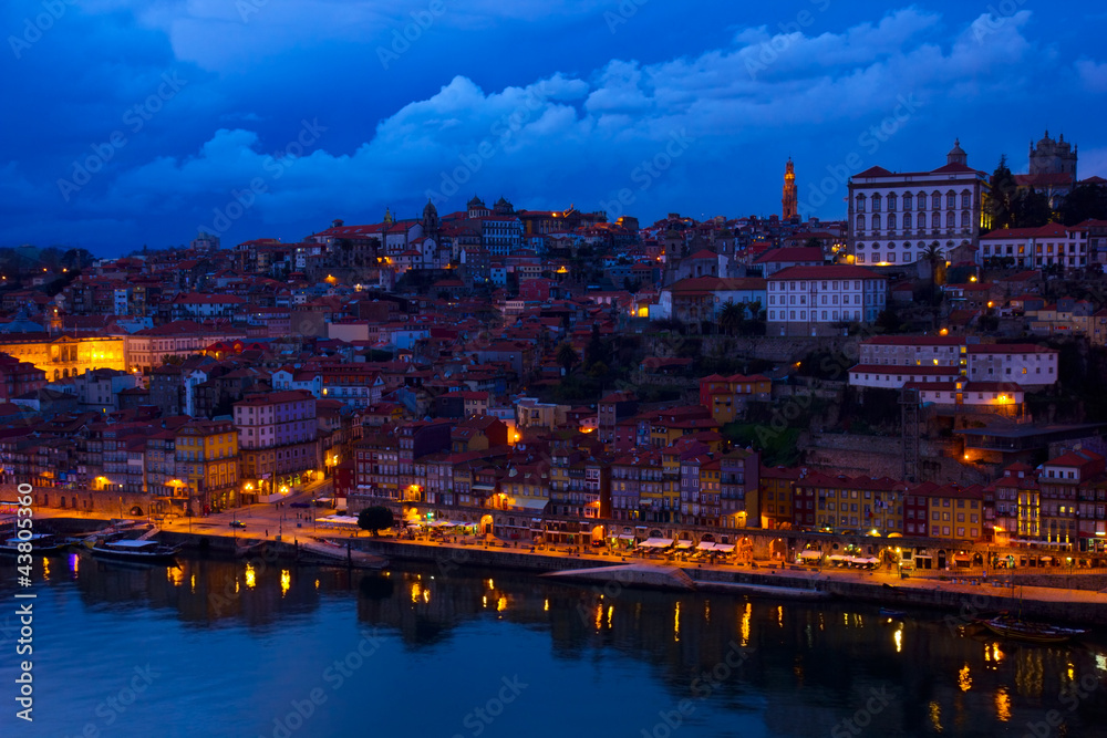 old town of Porto at night, Portugal