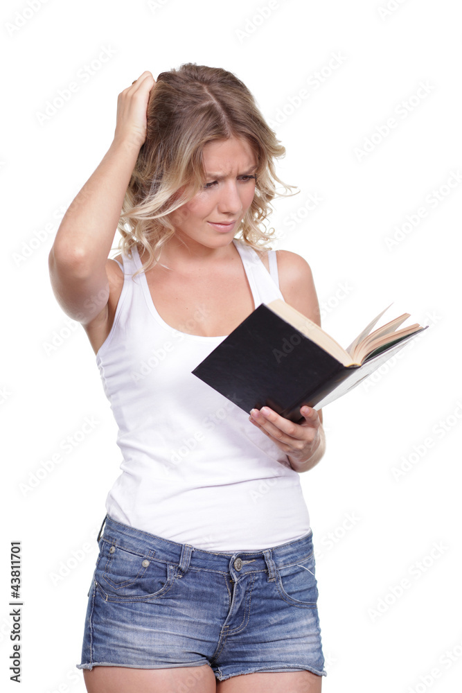 emotion young woman readig book emotion young woman readig book