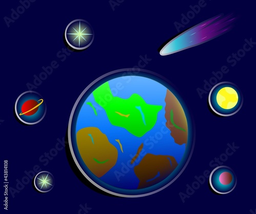 Cosmic stickers of earth, stars and planets