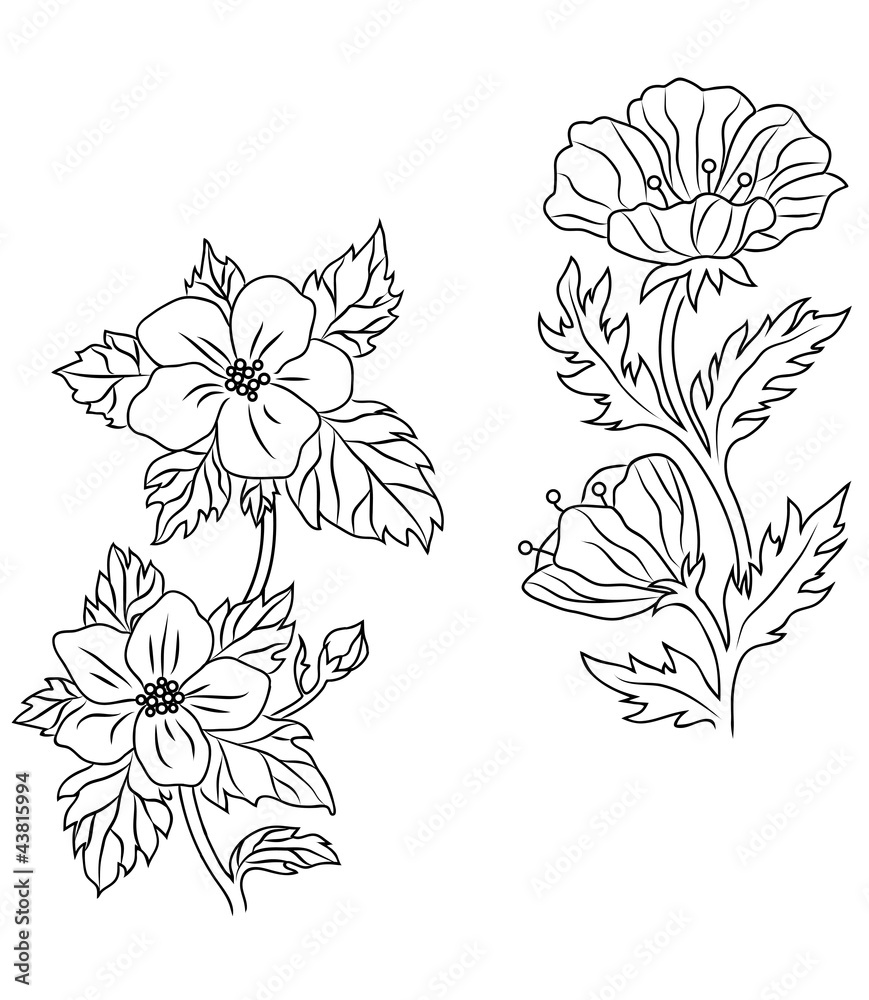 Flowers set in retro style Flowers set in retro style