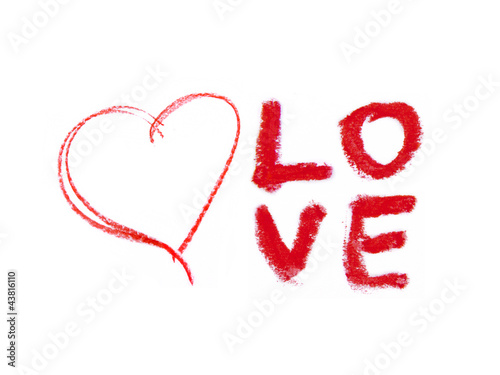 red crayon heart contour and the word LOVE