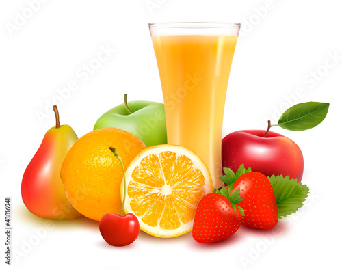 Fresh fruit and juice Vector illustration