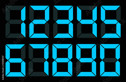Set of blue digital number