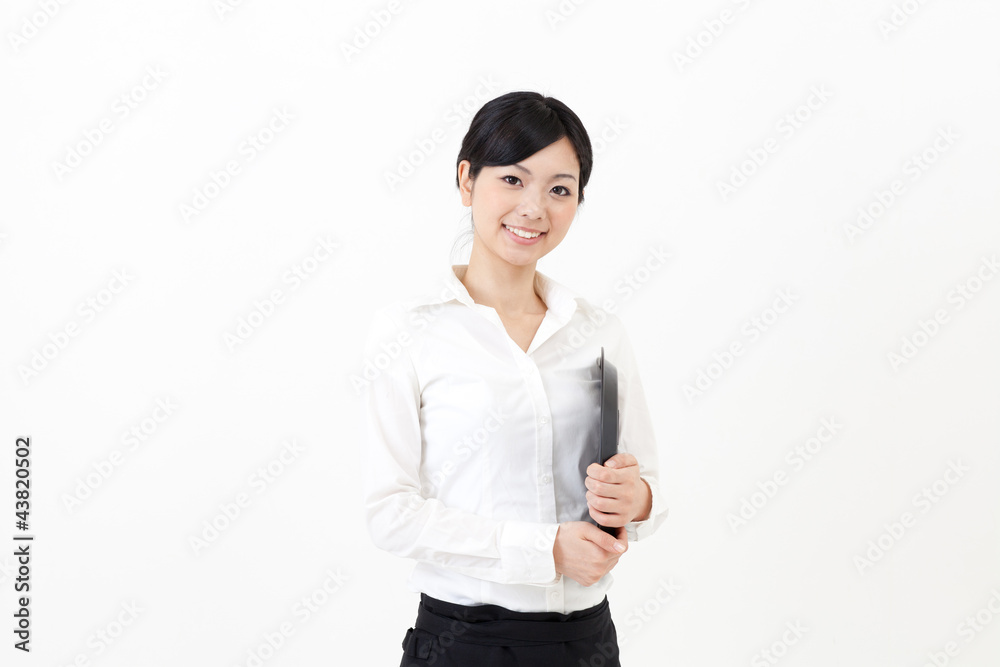 a portrait of asian waitress on white background a portrait of asian waitress on white background