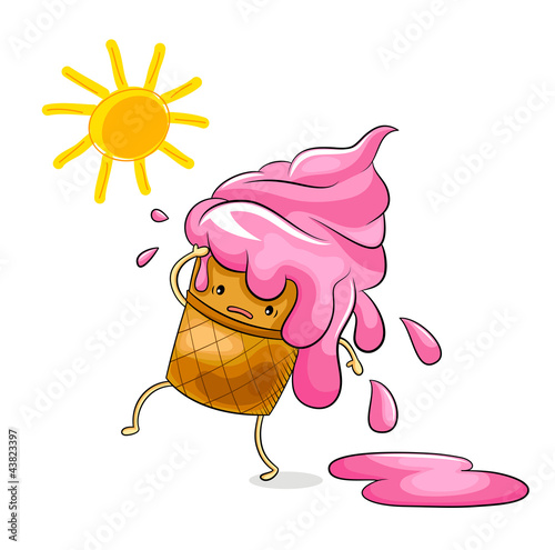 cartoon ice cream melting in the sun