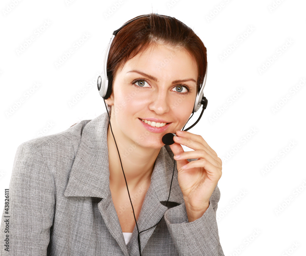 Beautiful business woman with headset. Call center Beautiful business woman with headset. Call center
