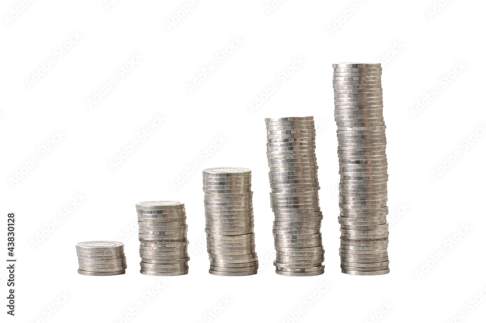Stacks of coins isolated on white Stacks of coins isolated on white