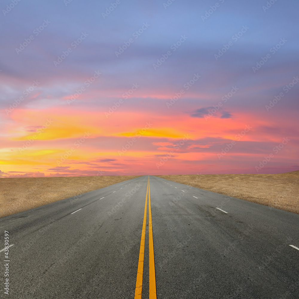 Road and the sunset sky