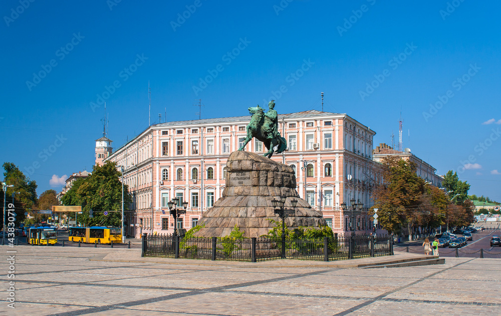 Bogdan Khmelnitsky monument at Sofiyska Square in Kyiv, Ukraine