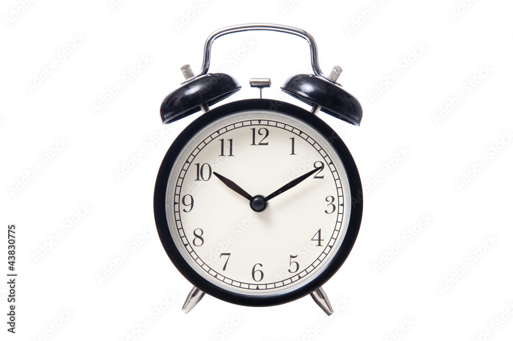 Black classic style alarm clock isolated on white Black classic style alarm clock isolated on white