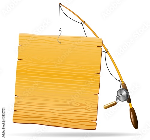 Canna da Pesca con Pannello-Fishing Rod with Wooden Panel-Vector
