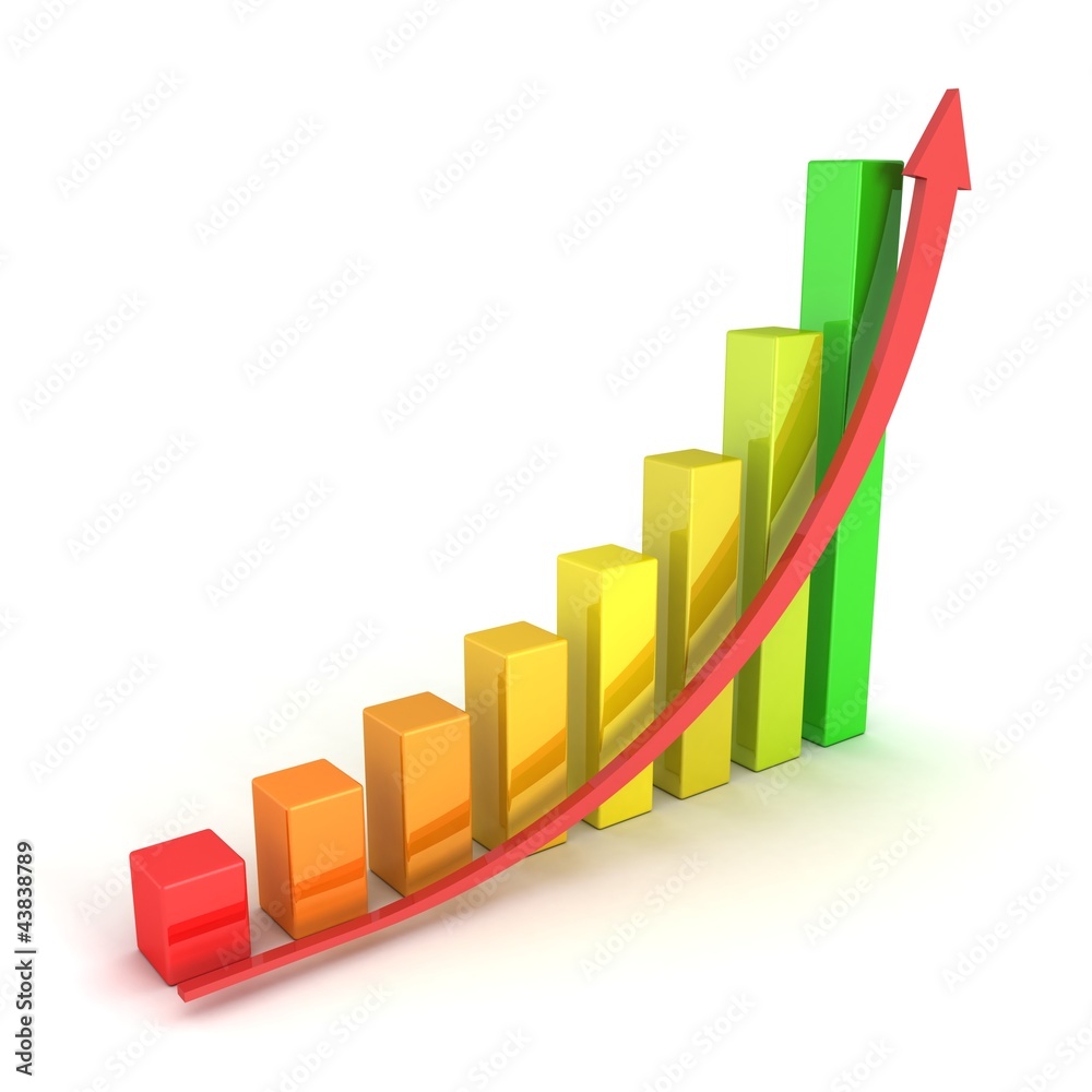 Business Growth Colorful Bar Diagram with red arrow Business Growth Colorful Bar Diagram with red arrow