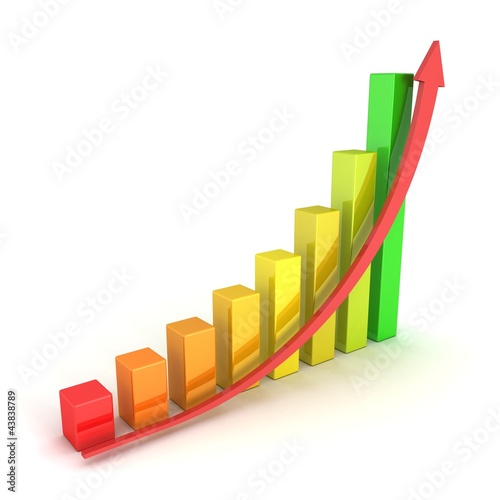 Business Growth Colorful Bar Diagram with red arrow