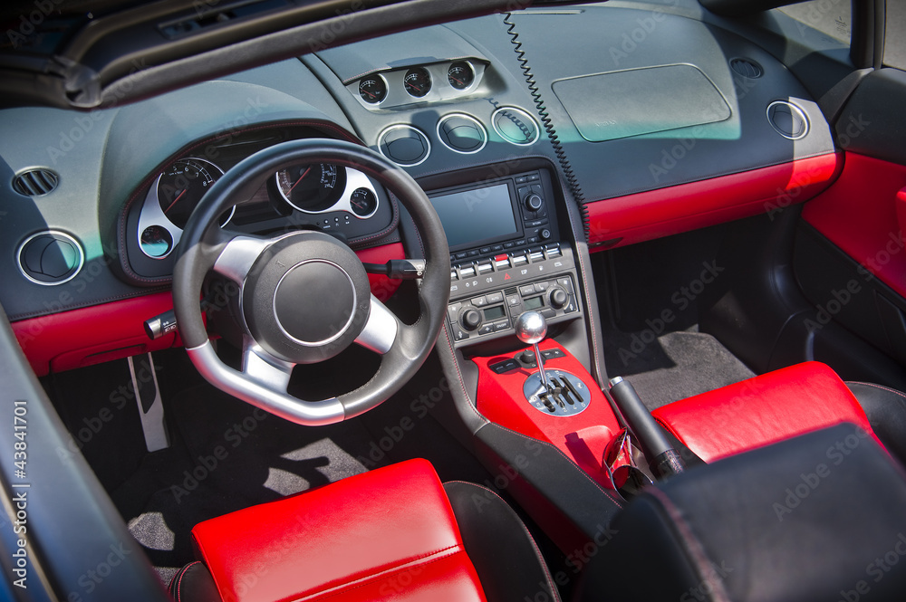 Sports car interior in red leather
