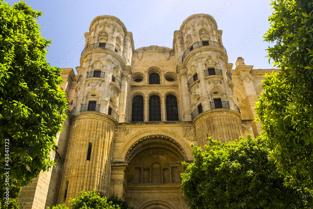 Malaga cathedral facade, Andalusia, Spain