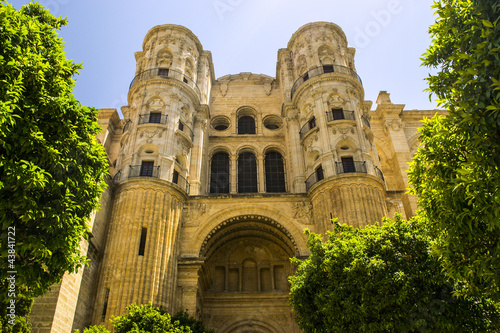 Malaga cathedral facade, Andalusia, Spain