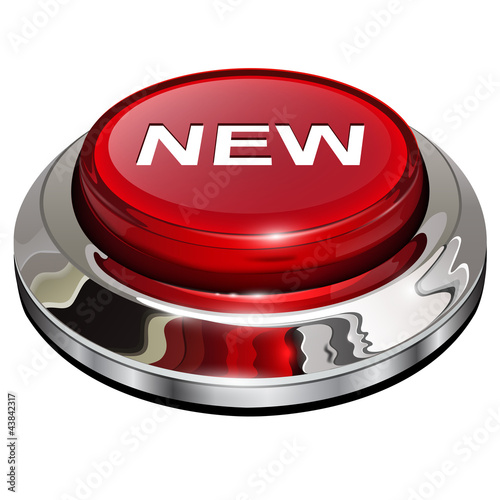 New button, 3d red glossy metallic icon