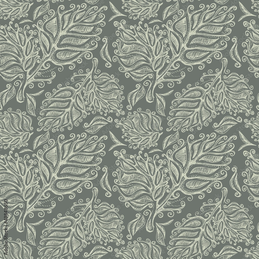 Obraz premium Doodle ink seamless leaf pattern