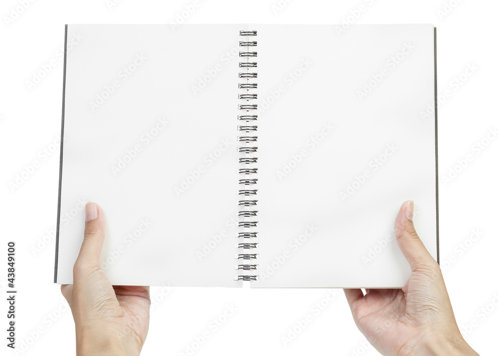open blank page note book and hand open blank page note book and hand