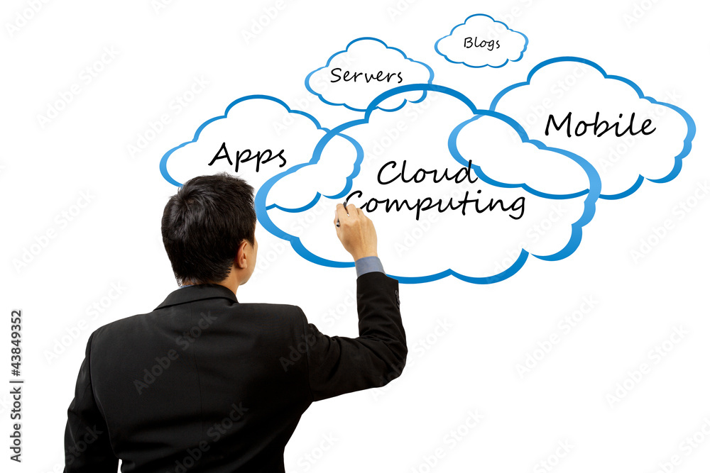 Businessman writing Cloud computing concept