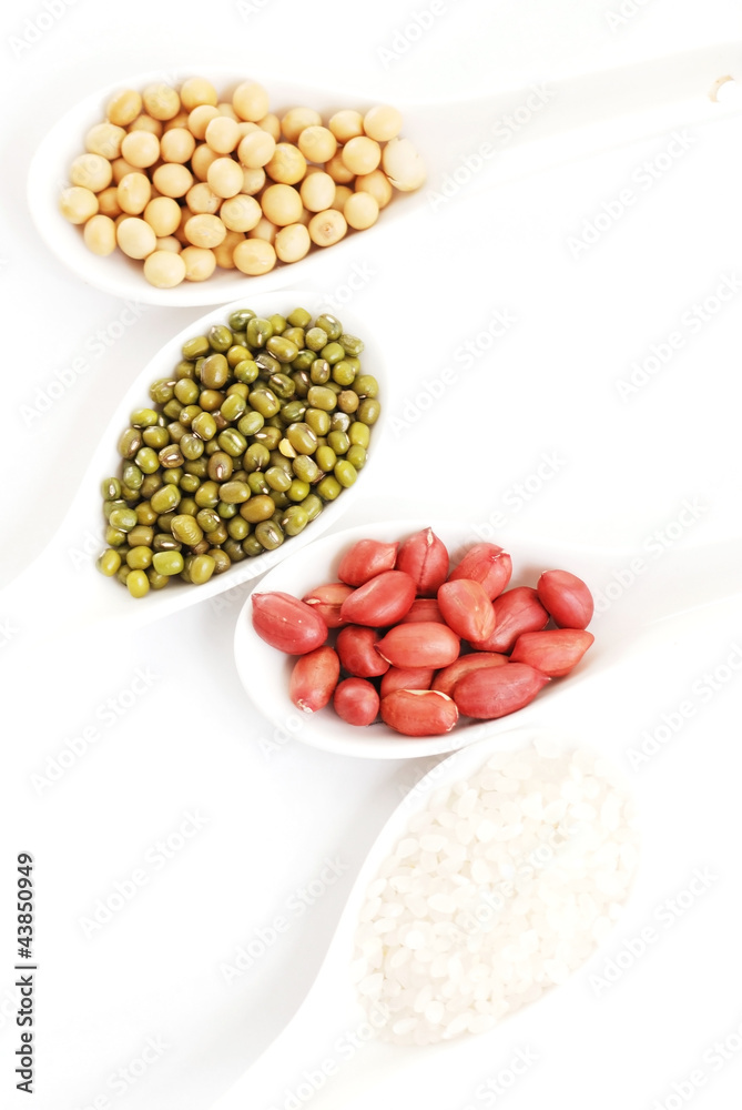 cereal in spoon on a white background. cereal in spoon on a white background.