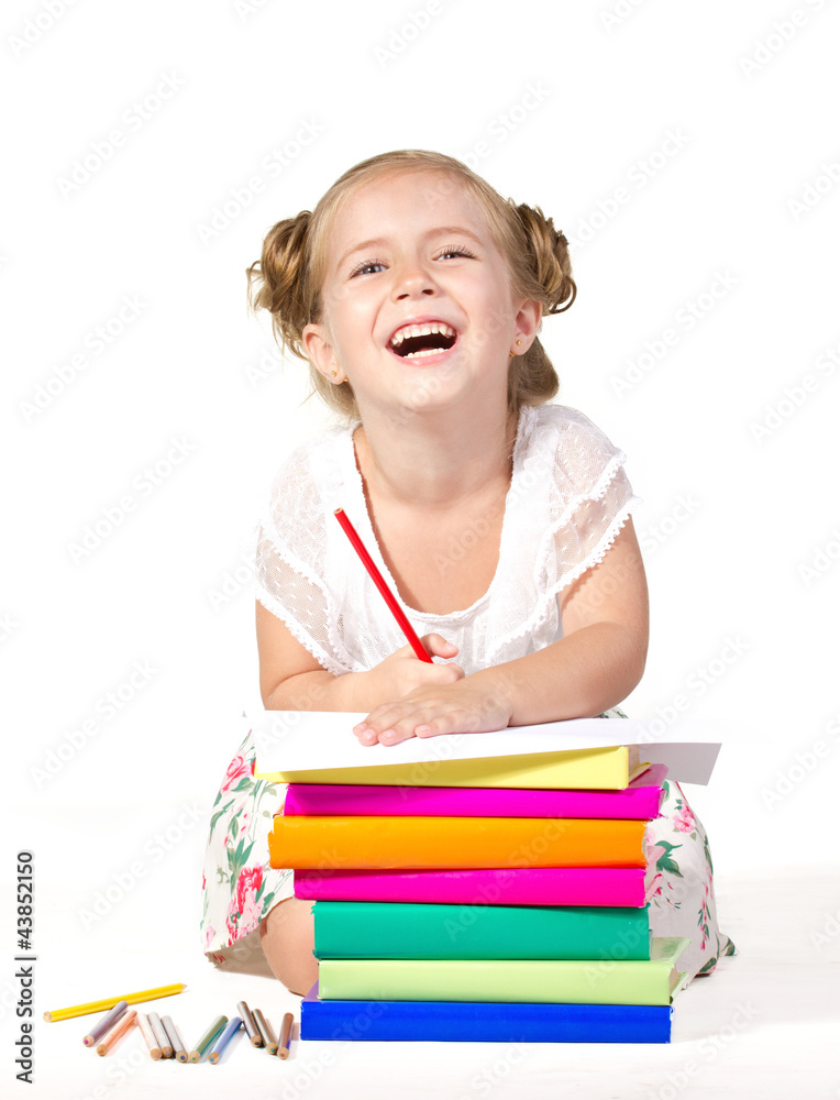 little girl drawing with pencils little girl drawing with pencils