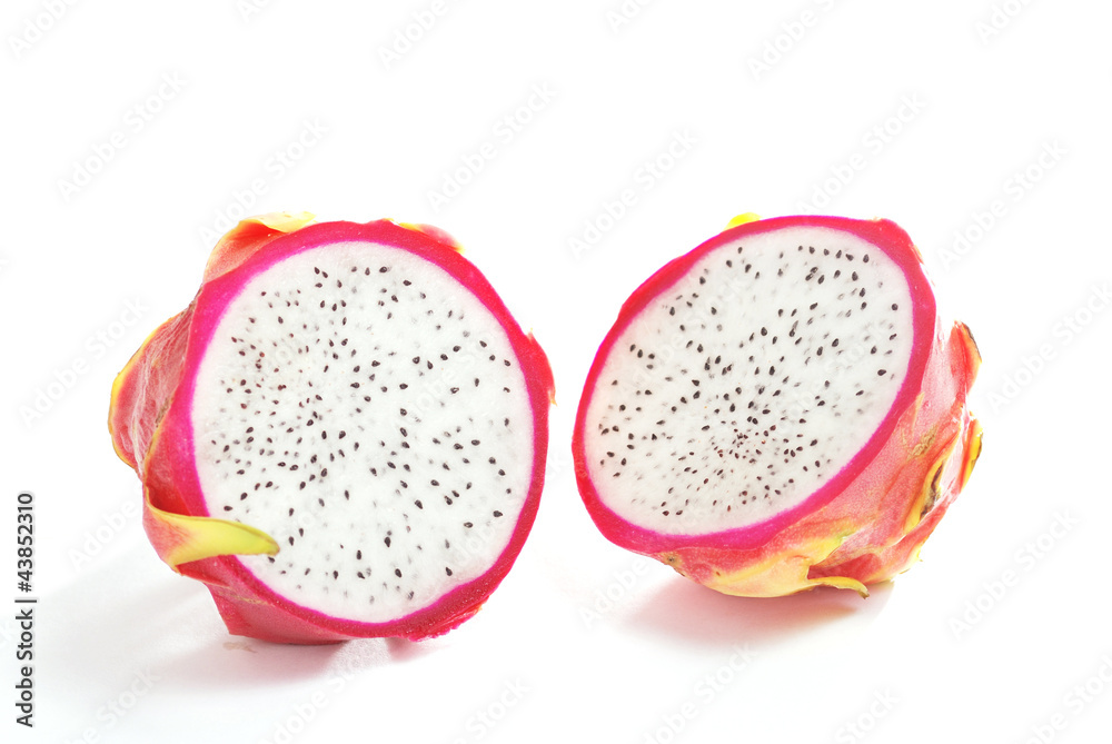 Half Dragon Fruit on white background Half Dragon Fruit on white background