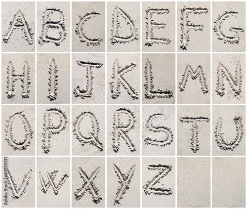 Sand beach alphabet - the collage
