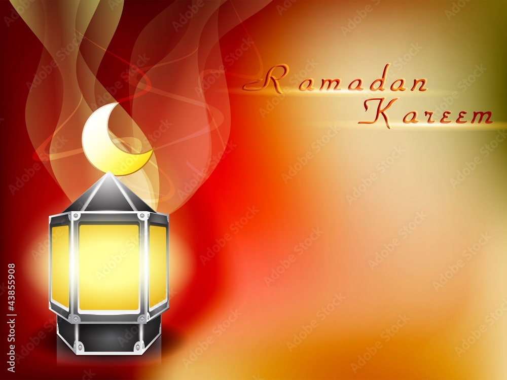 Ramadan Kareem background with Intricate Arabic lamp and lights.