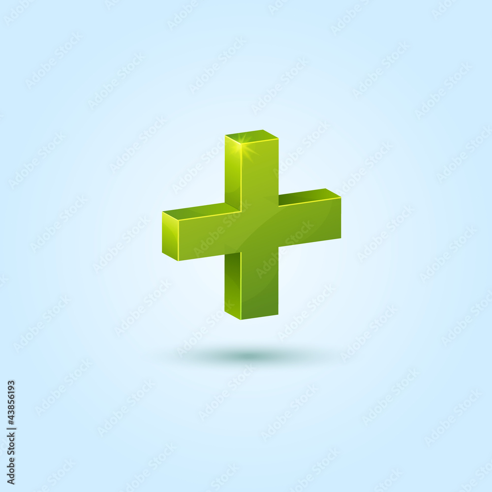 Obraz premium Green plus symbol isolated on blue background