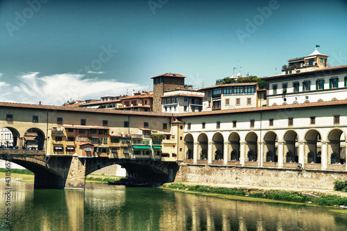 Medieval buildings on the bank of river Arno, Florence Lungarno,