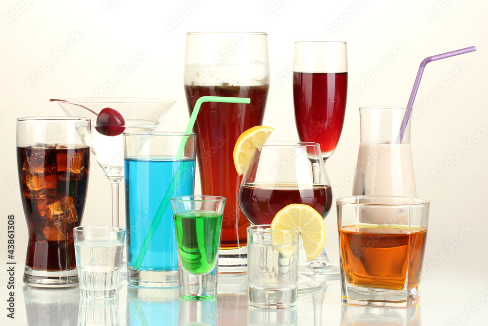 a variety of alcoholic drinks isolated on white a variety of alcoholic drinks isolated on white