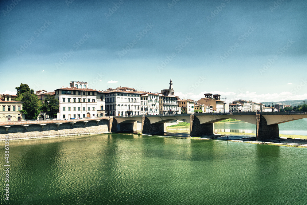 Ponte Alle Grazie in Florence with Arno and Medieval Architectur