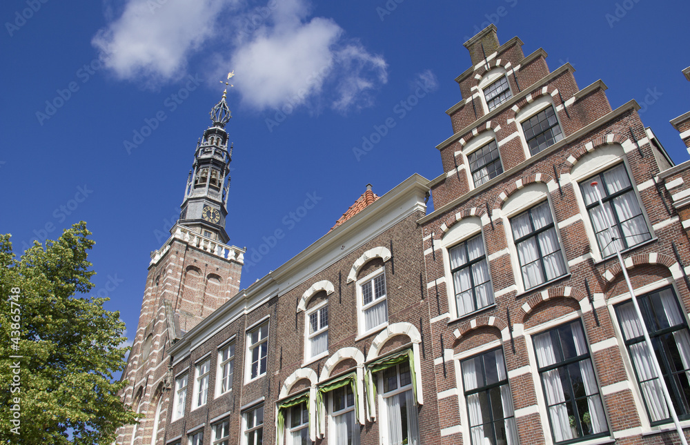 Houses and Church in Leiden, Holland