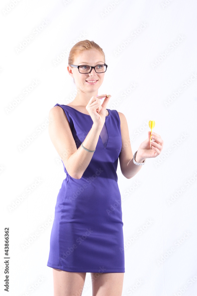Beautiful woman with darts, ready to throw Beautiful woman with darts, ready to throw