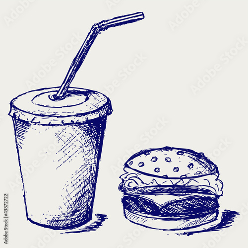Big hamburger and soda