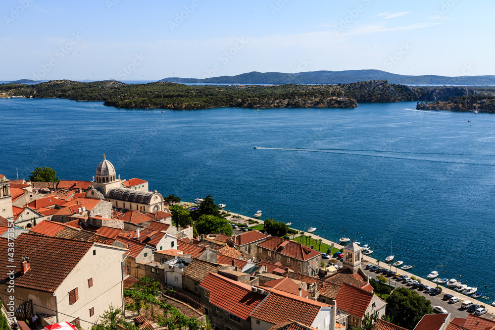 Fototapeta premium Panoramic View on Saint James Cathedral and City of Sibenik, Cro