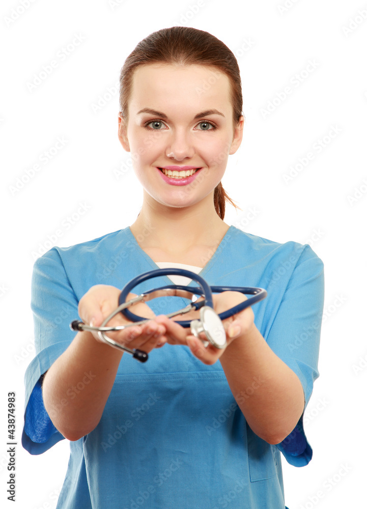 Beautiful young doctor with stethoscope Beautiful young doctor with stethoscope