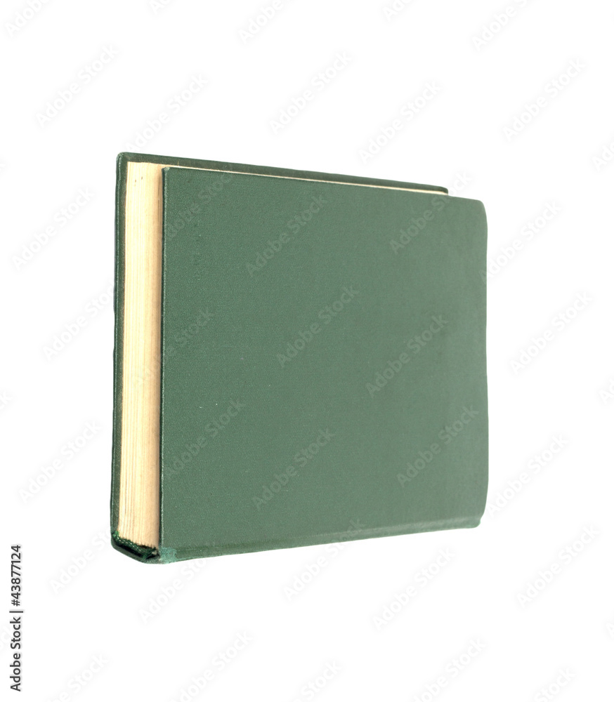 Green books on white background isolated