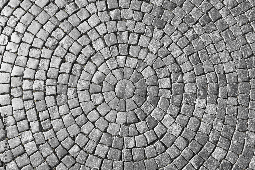 Texture of cobblestone in old town. - obrazy, fototapety, plakaty 