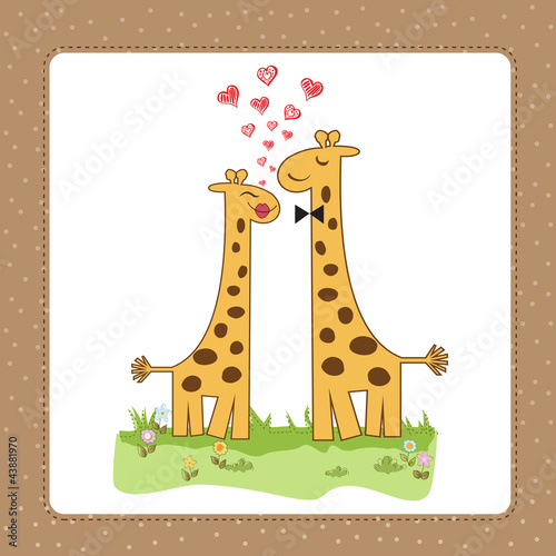 Funny giraffe couple in love