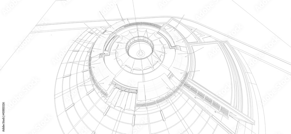 Wireframe of perspective building