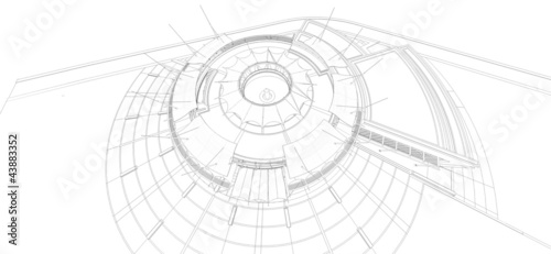 Wireframe of perspective building