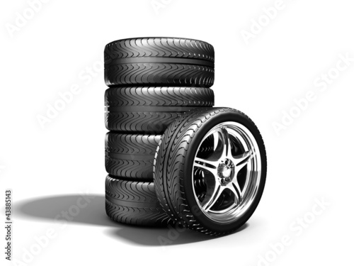 Wheels isolated on white. 3d illustration.