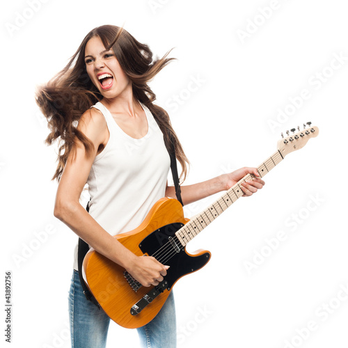 Beautiful young woman with electric guitar
