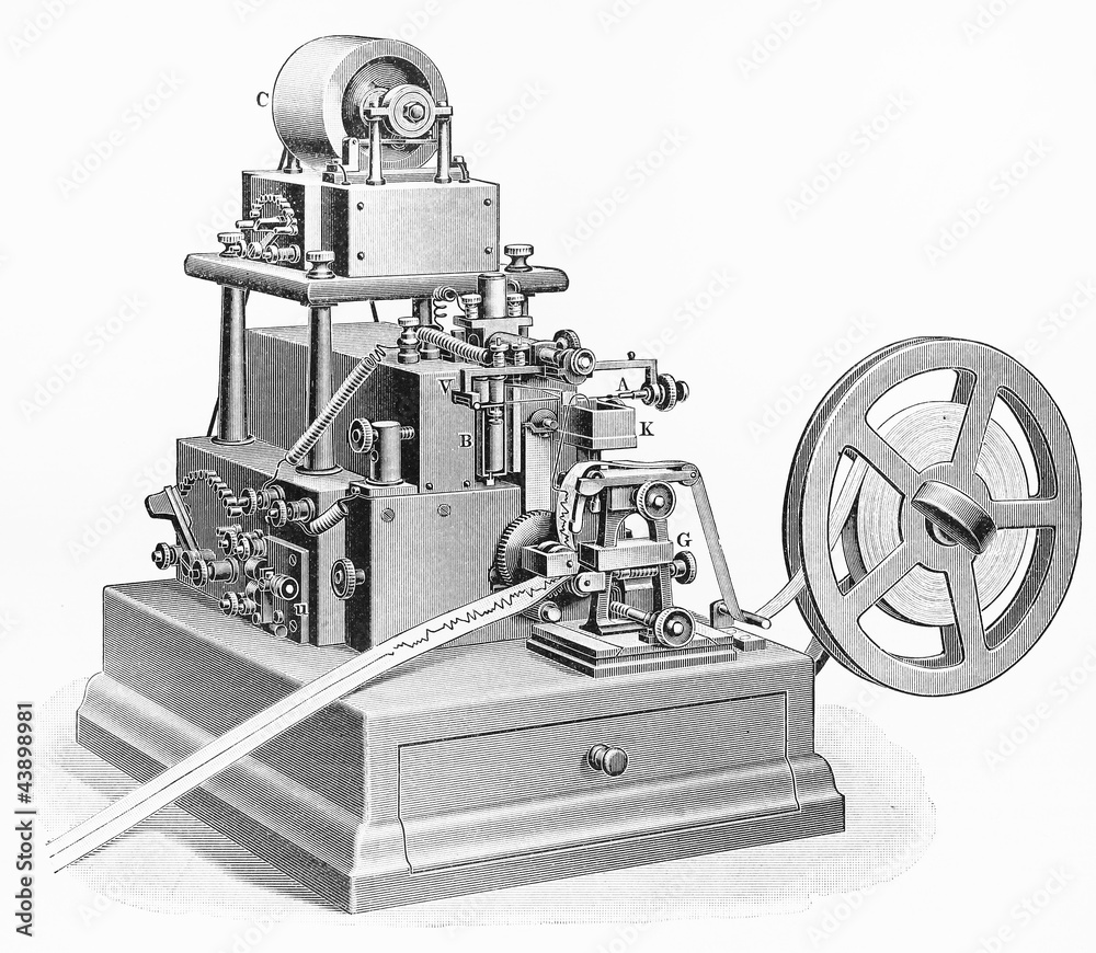 Εκτύπωση καμβά Vintage 1867 William Thomson  lifter writer machine telegraph